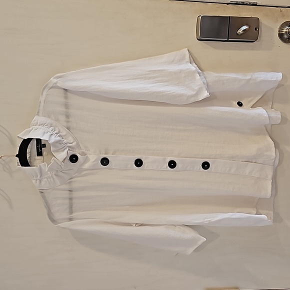 Yushi White Button Up Shirt Swing Jacket M Like New - Picture 2 of 6